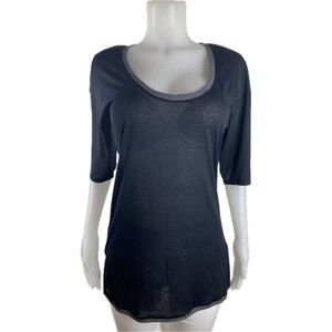 F. Lacoste Women Top Size M Blue Blouse Short  Sleeve Round Neck